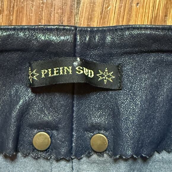 Plein Sud Leather Pant Leggings Navy Blue Size 6 27x25 Luxury Designer - Picture 8 of 11